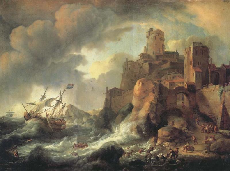 BACKHUYSEN, Ludolf Shipwreck by the Coastal Cliffs oil painting picture